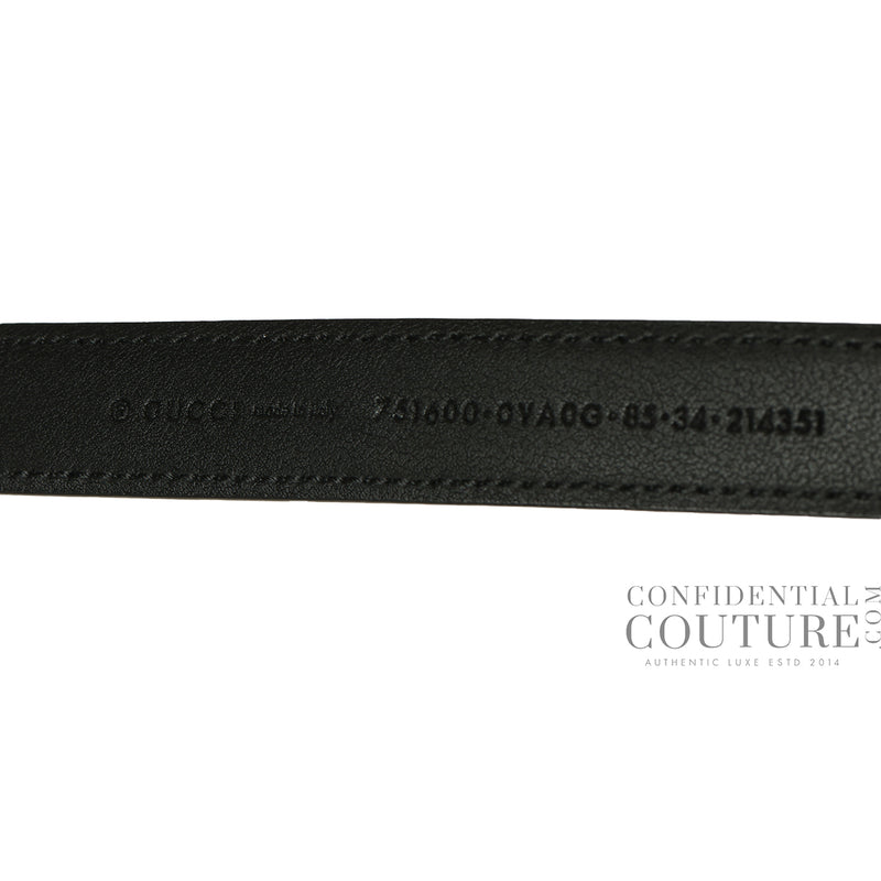 Women Gucci Black Thin Logo Lettering Buckle Belt 34