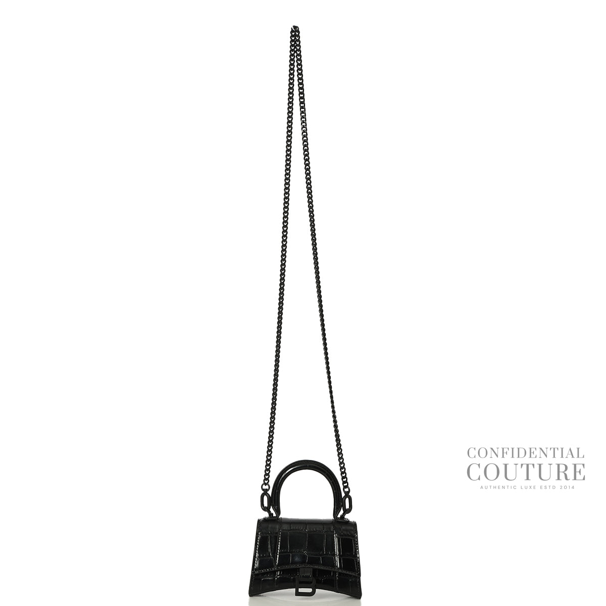 Black Croc-Embossed Hourglass Mini Bag