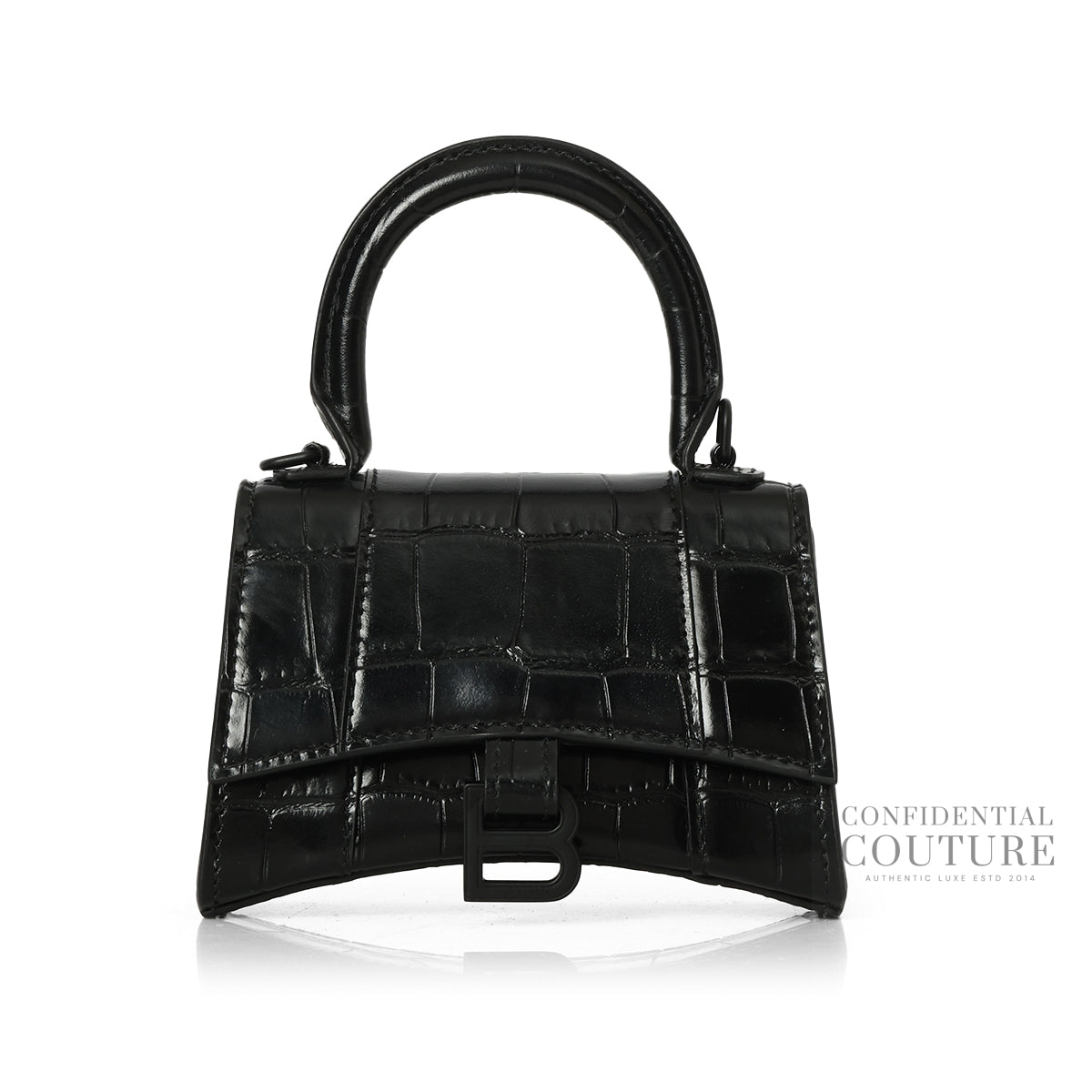 Black Croc-Embossed Hourglass Mini Bag