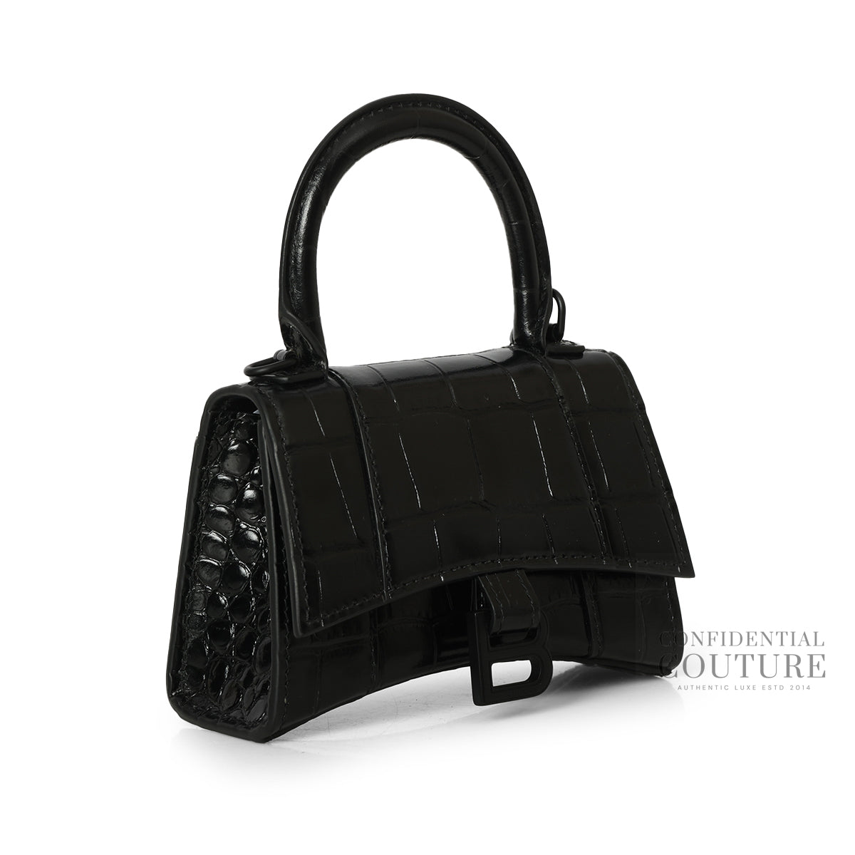Black Croc-Embossed Hourglass Mini Bag