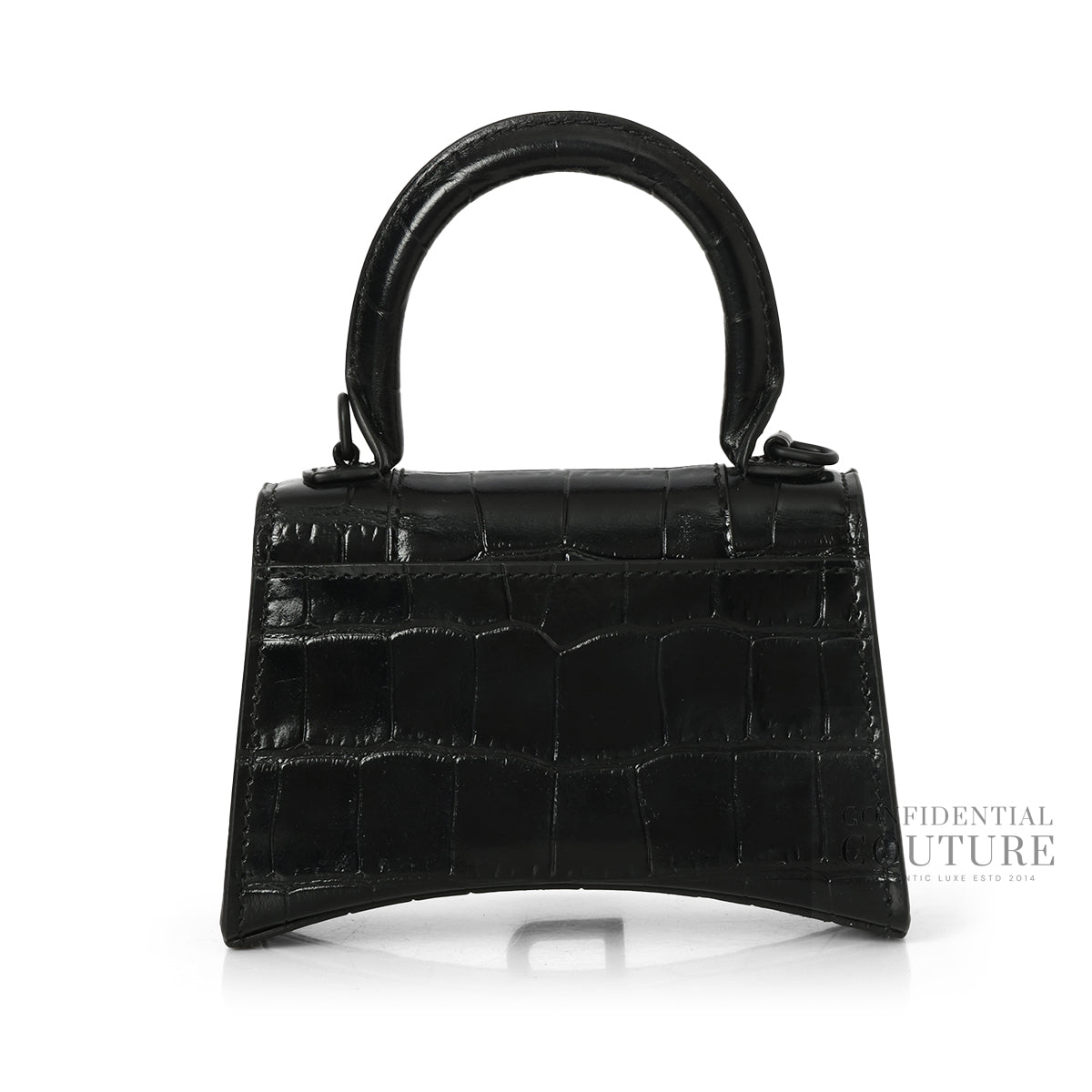 Black Croc-Embossed Hourglass Mini Bag
