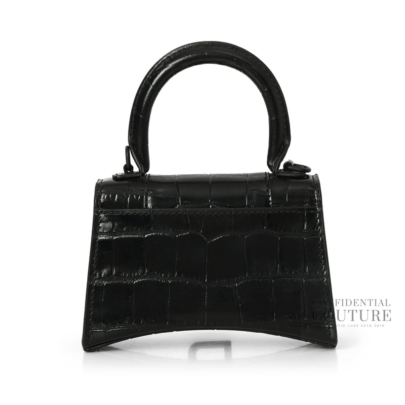 Black Croc-Embossed Hourglass Mini Bag