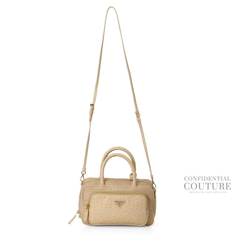 Pre loved prada bag re nylon and ostrich leather handbag price