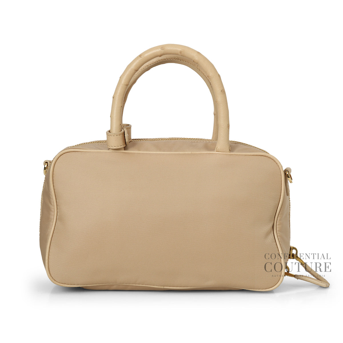 Beige Re-Nylon and Ostrich Leather Handbag