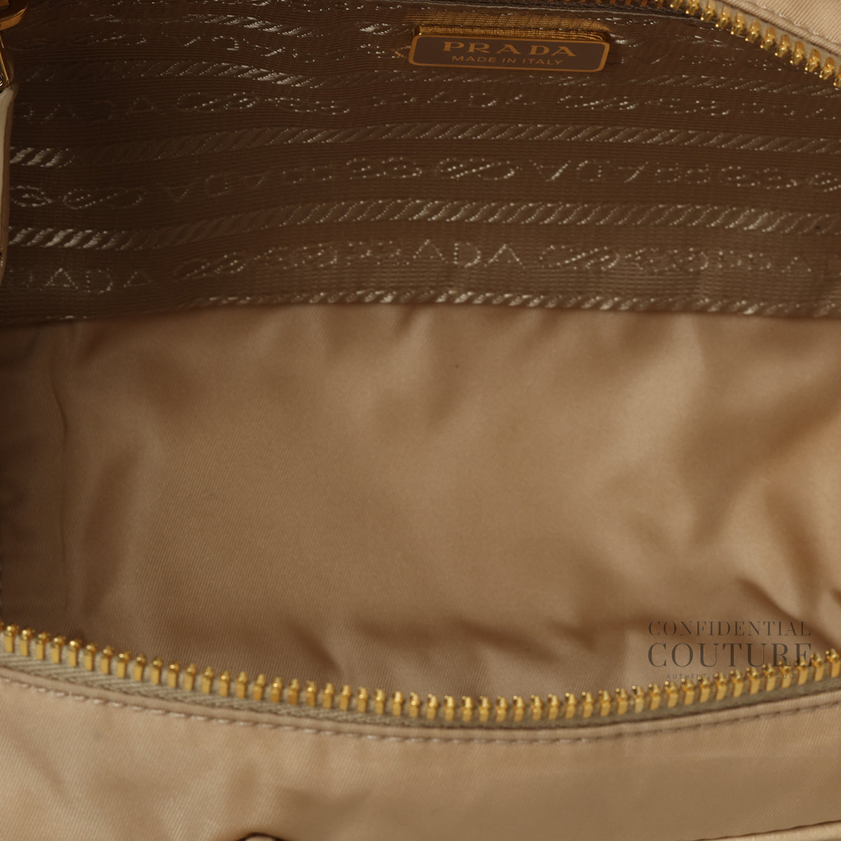 Beige Re-Nylon and Ostrich Leather Handbag