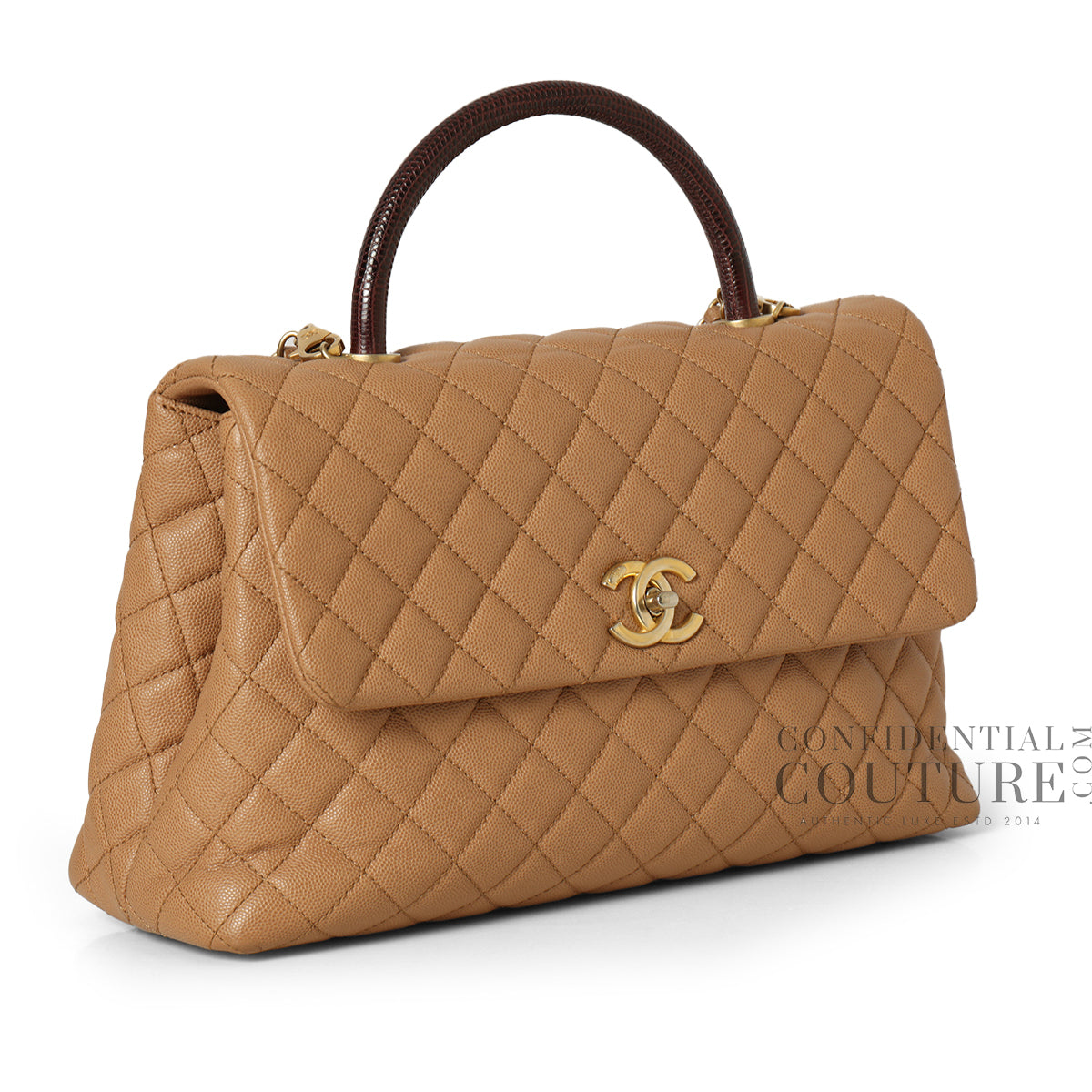 Nude/Burgundy Large Coco Handle Bag