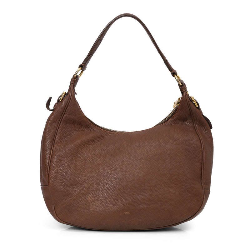 Pre-loved Prada Brown Pebbled Leather Vitello Daino Hobo Bag