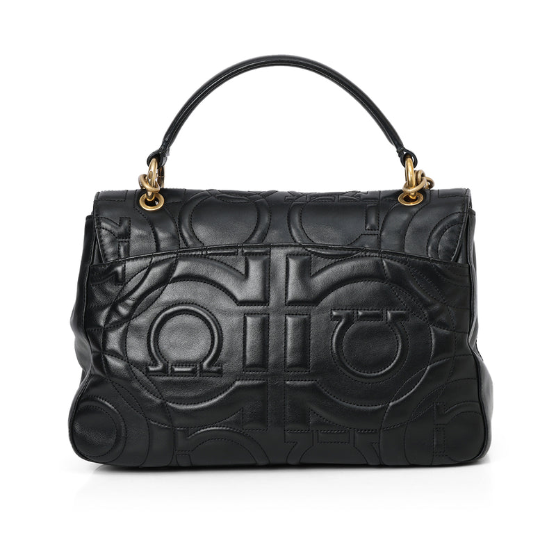 Gancini Quilted Leather Black Top Handle Bag