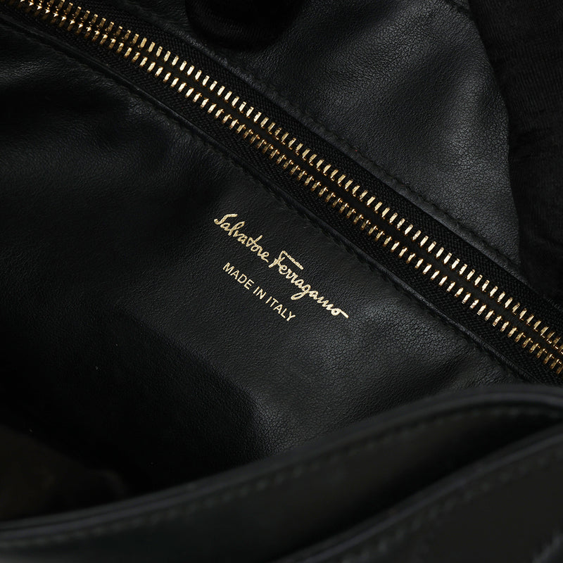 Gancini Quilted Leather Black Top Handle Bag