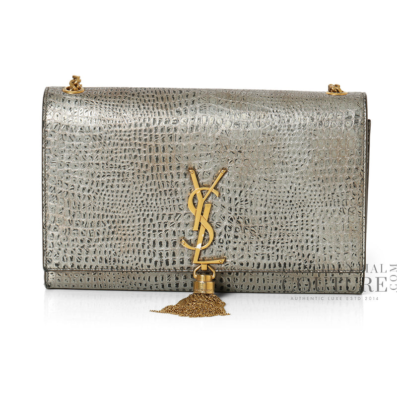 Yves Saint Laurent Silver/Black Python Embossed Kate Medium Shoulder Bag