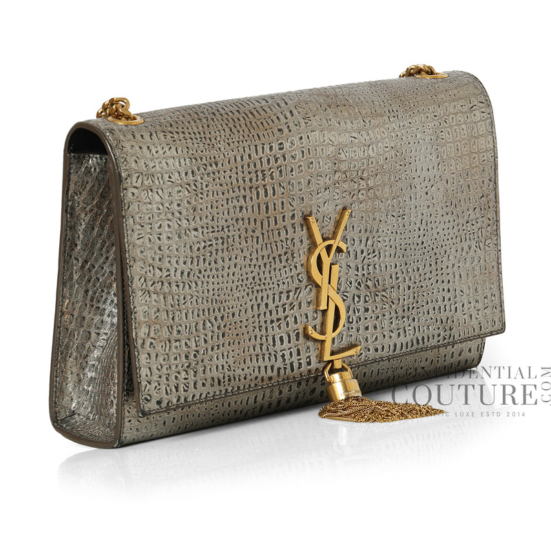 Women Yves Saint Laurent Silver/Black Python Embossed Kate Medium Shoulder Bag