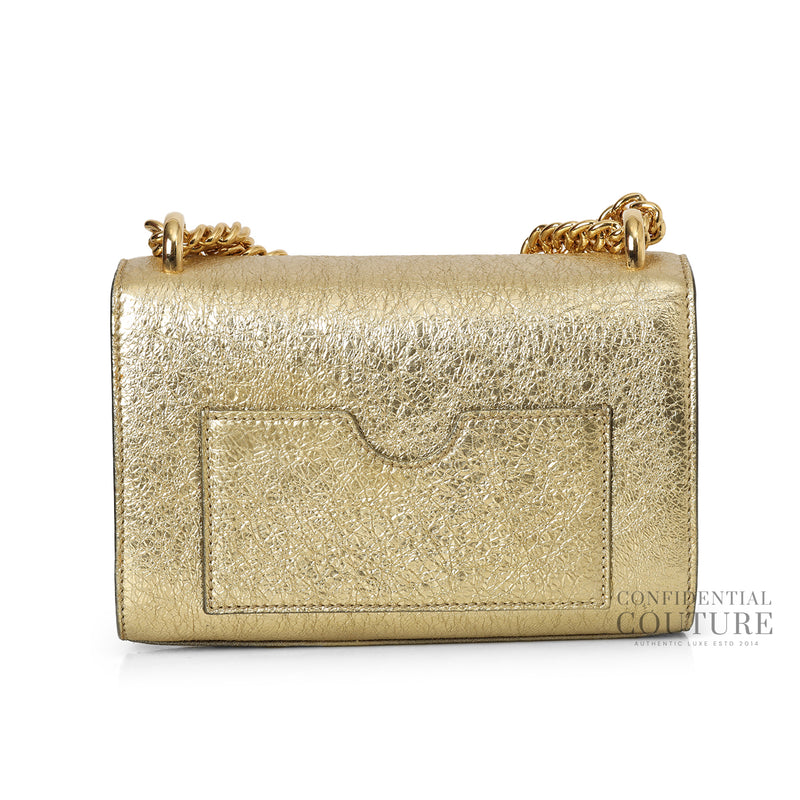 Gold Metallic Textured Leather Small Padlock Shoulder Bag