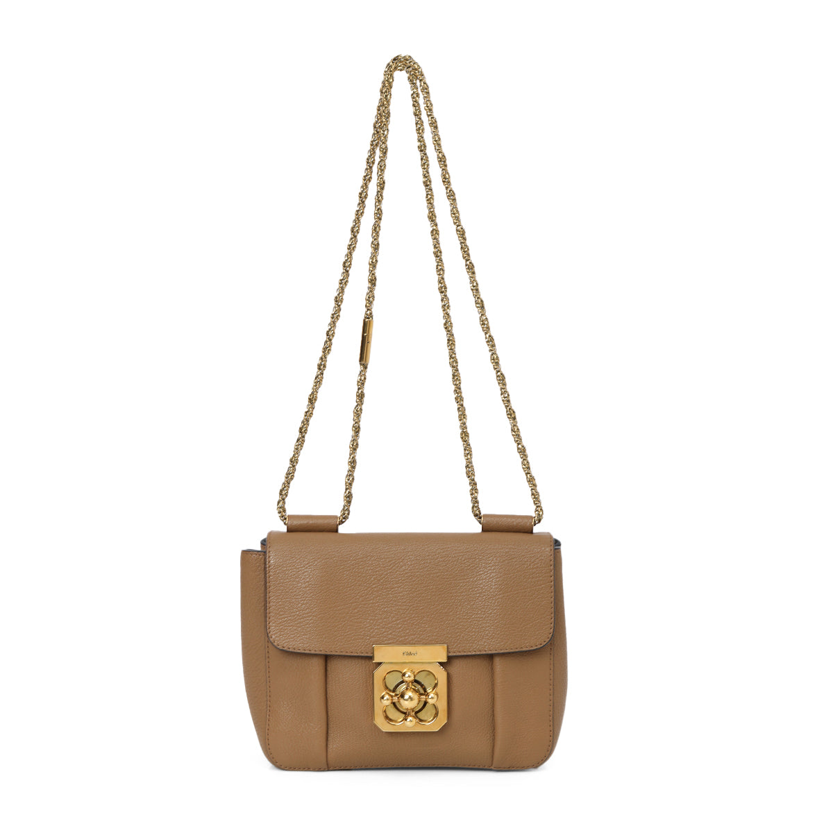 Tan Leather Small Square Elsie Chain Shoulder Bag