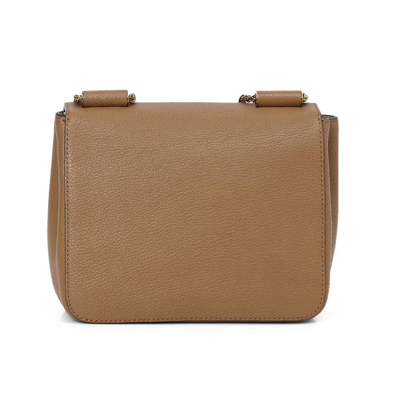 Women Chloe Tan Leather Small Square Elsie Chain Shoulder Bag