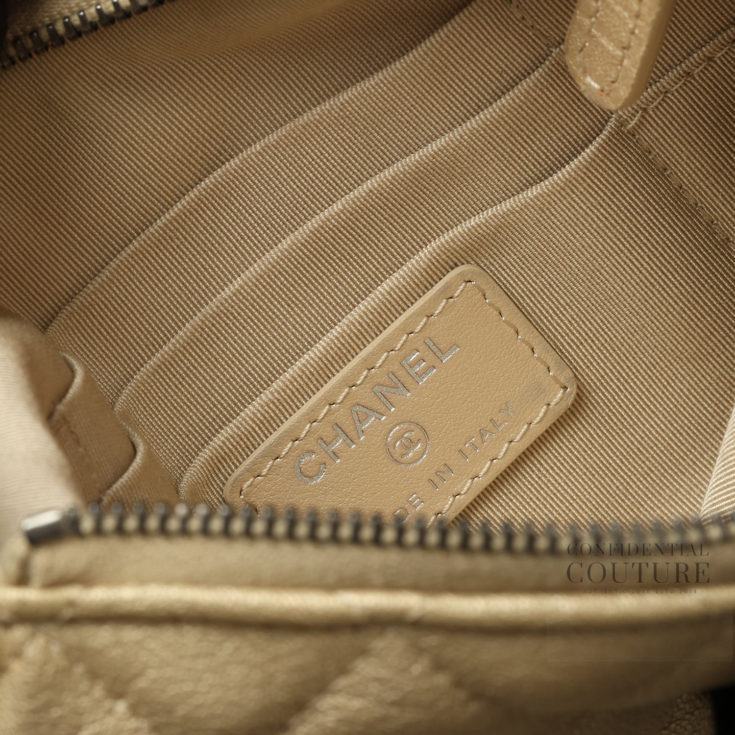 Gold Calfskin Quilted Classic Zipped Pouch Clutch