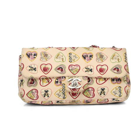 Canvas Coco Hearts Small Flap Bag