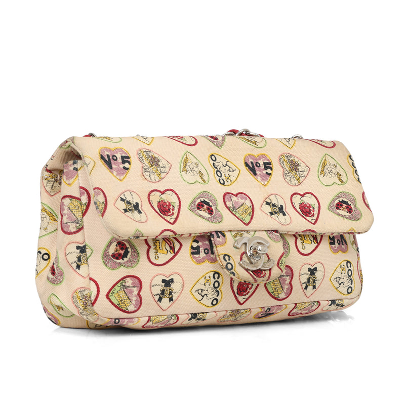 Canvas Coco Hearts Small Flap Bag