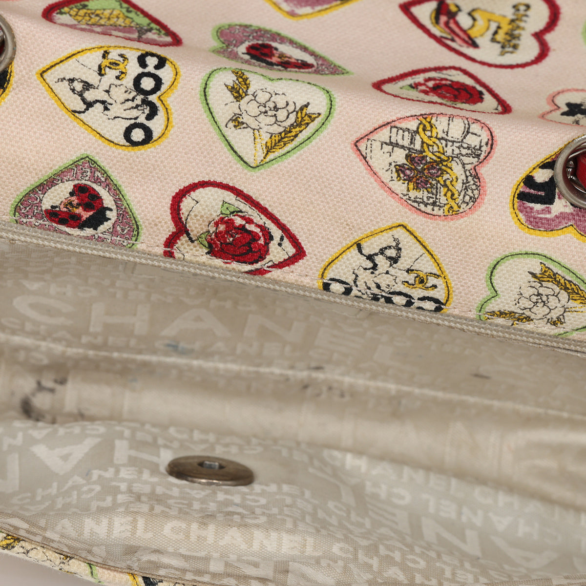 Canvas Coco Hearts Small Flap Bag