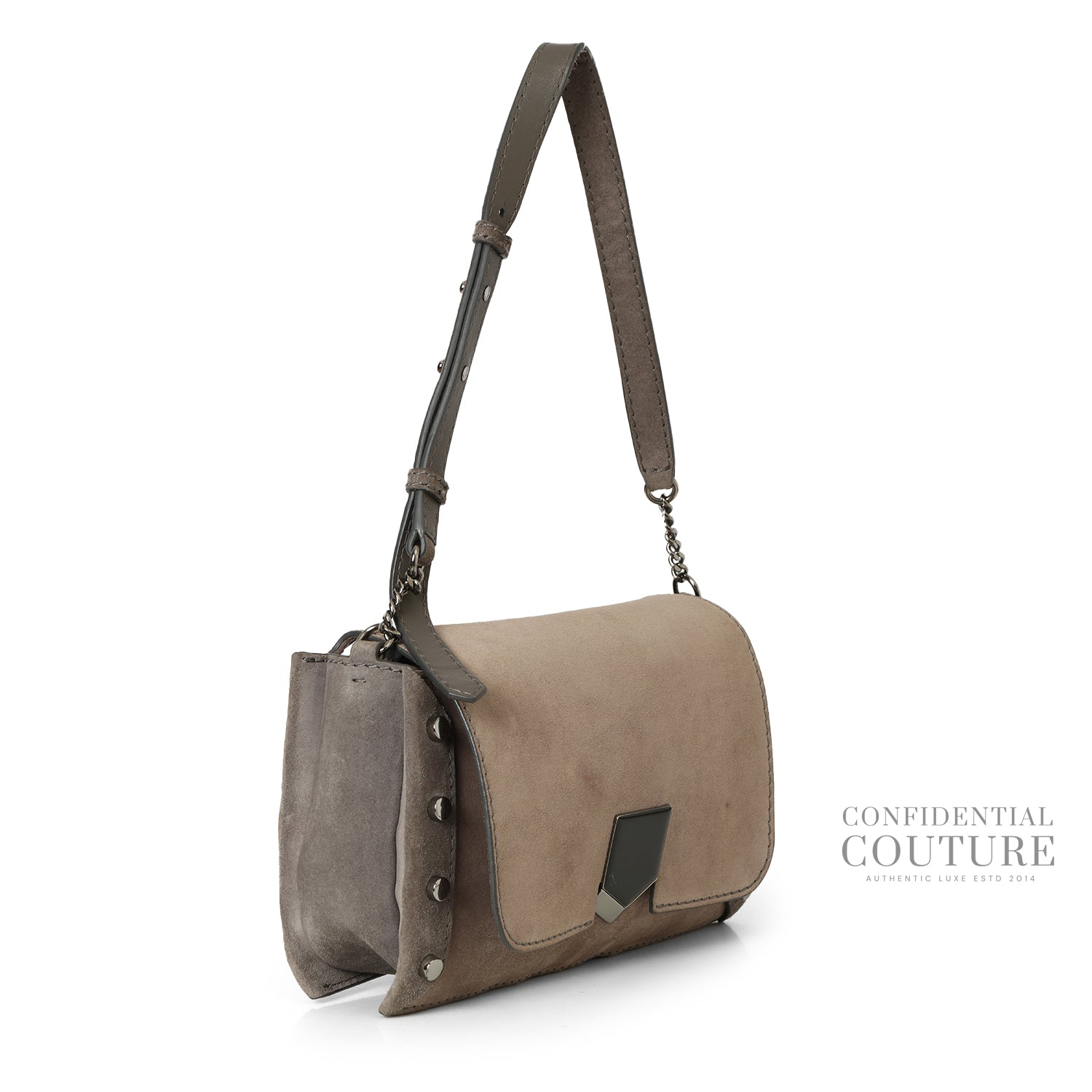 Suede Sand/Grey Lockett Shoulder Bag