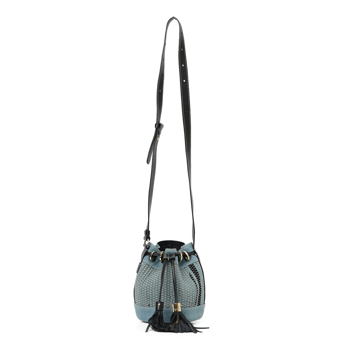 Women's Blue/Black Vicki Denim & Leather Bucket Bag