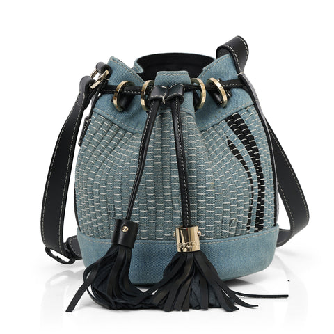 Women's Blue/Black Vicki Denim & Leather Bucket Bag