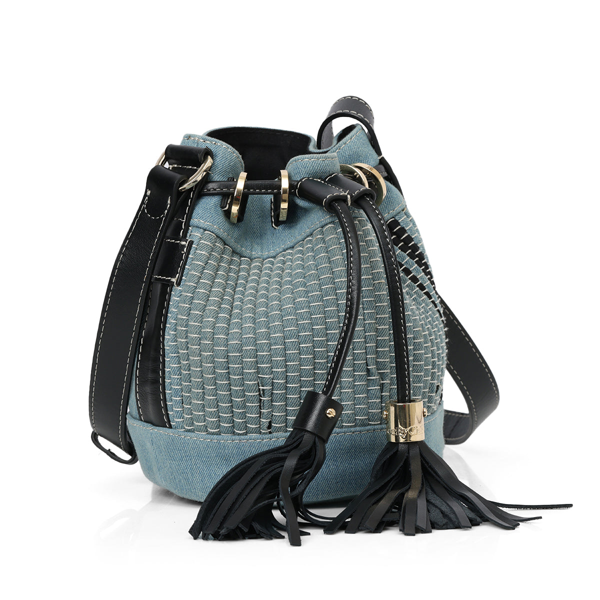Women's Blue/Black Vicki Denim & Leather Bucket Bag
