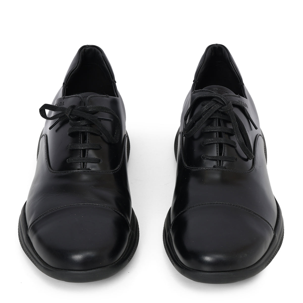 Black Leather Derby Lace-Up Shoes- 7