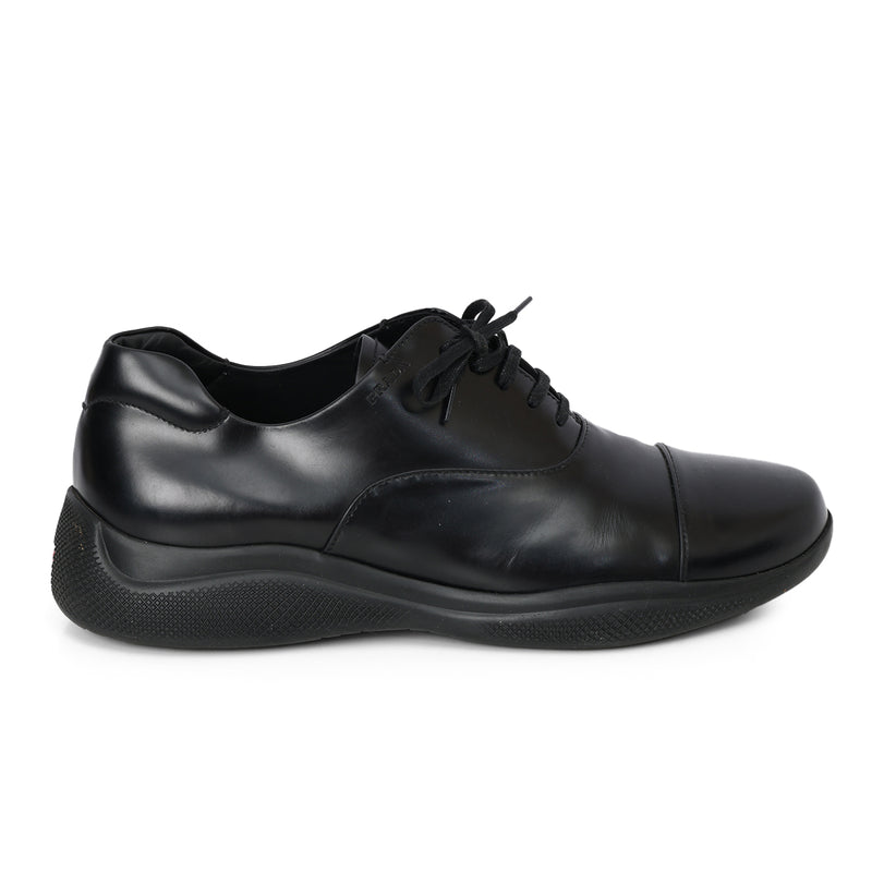 Prada Black Leather Derby Lace-Up Shoes- 7