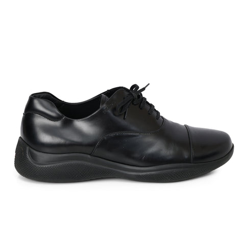 Black Leather Derby Lace-Up Shoes- 7