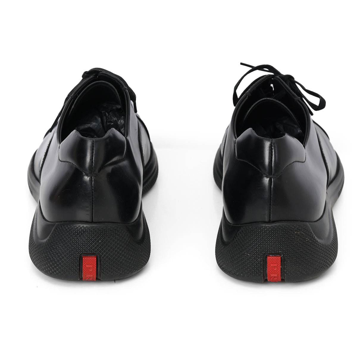 Black Leather Derby Lace-Up Shoes- 7