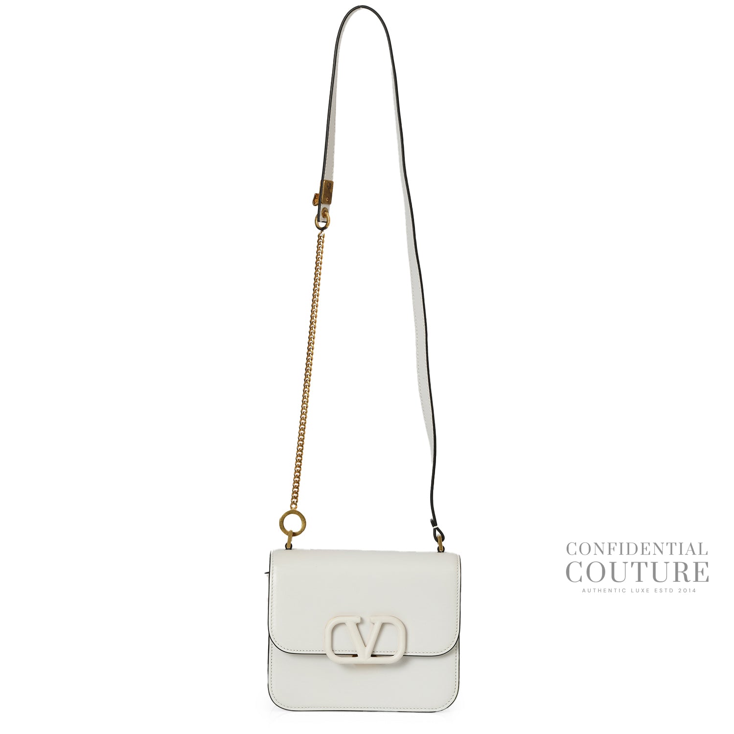 Garavani Small V-Sling Shiny Calfskin Shoulder Bag - Optic White