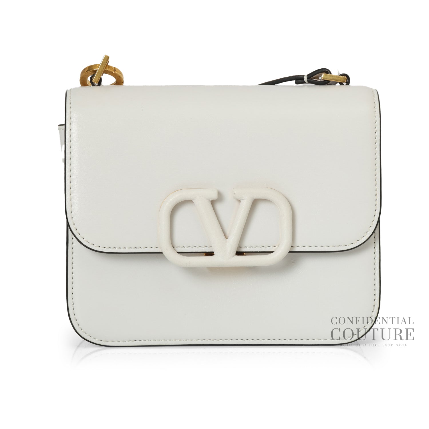 Garavani Small V-Sling Shiny Calfskin Shoulder Bag - Optic White