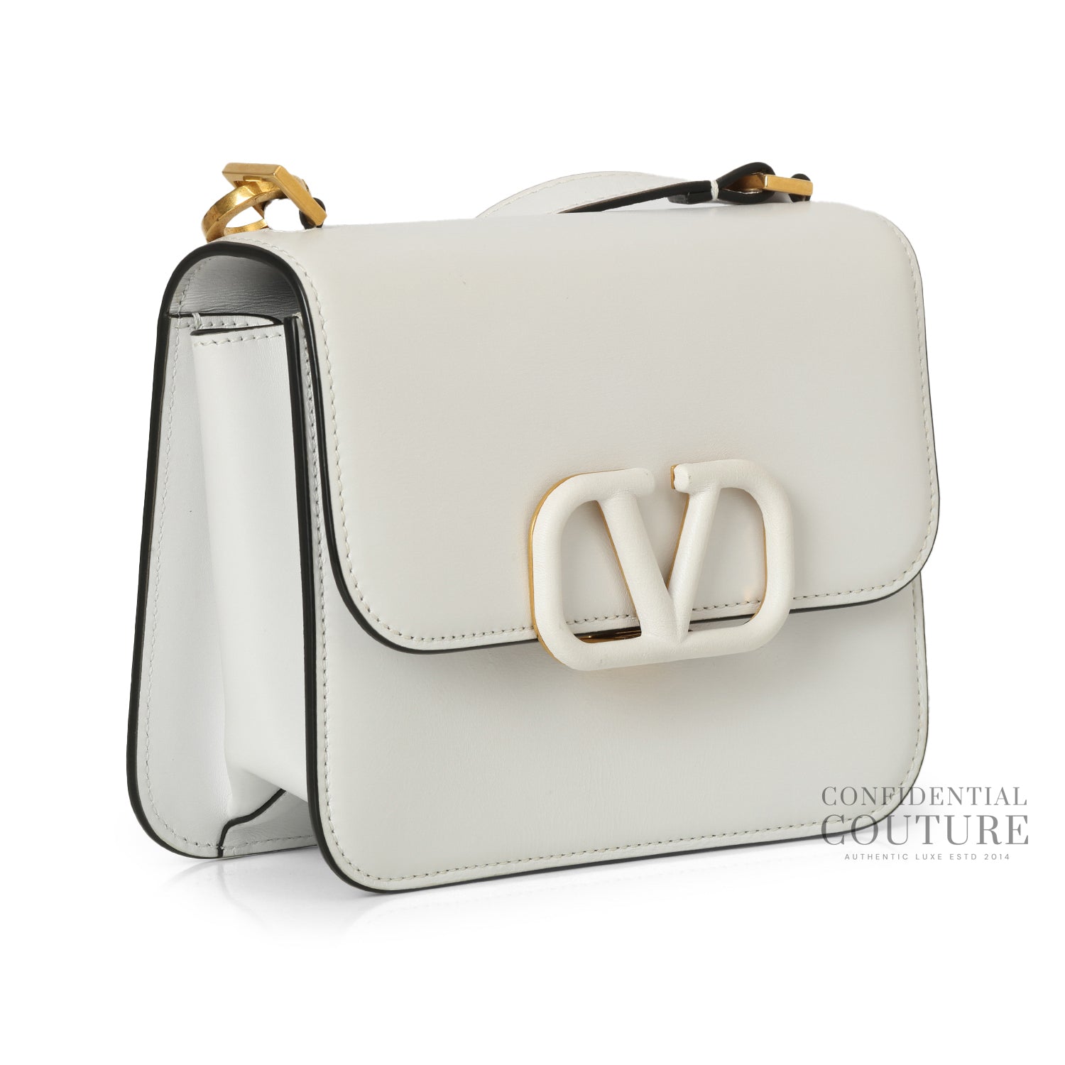 Garavani Small V-Sling Shiny Calfskin Shoulder Bag - Optic White