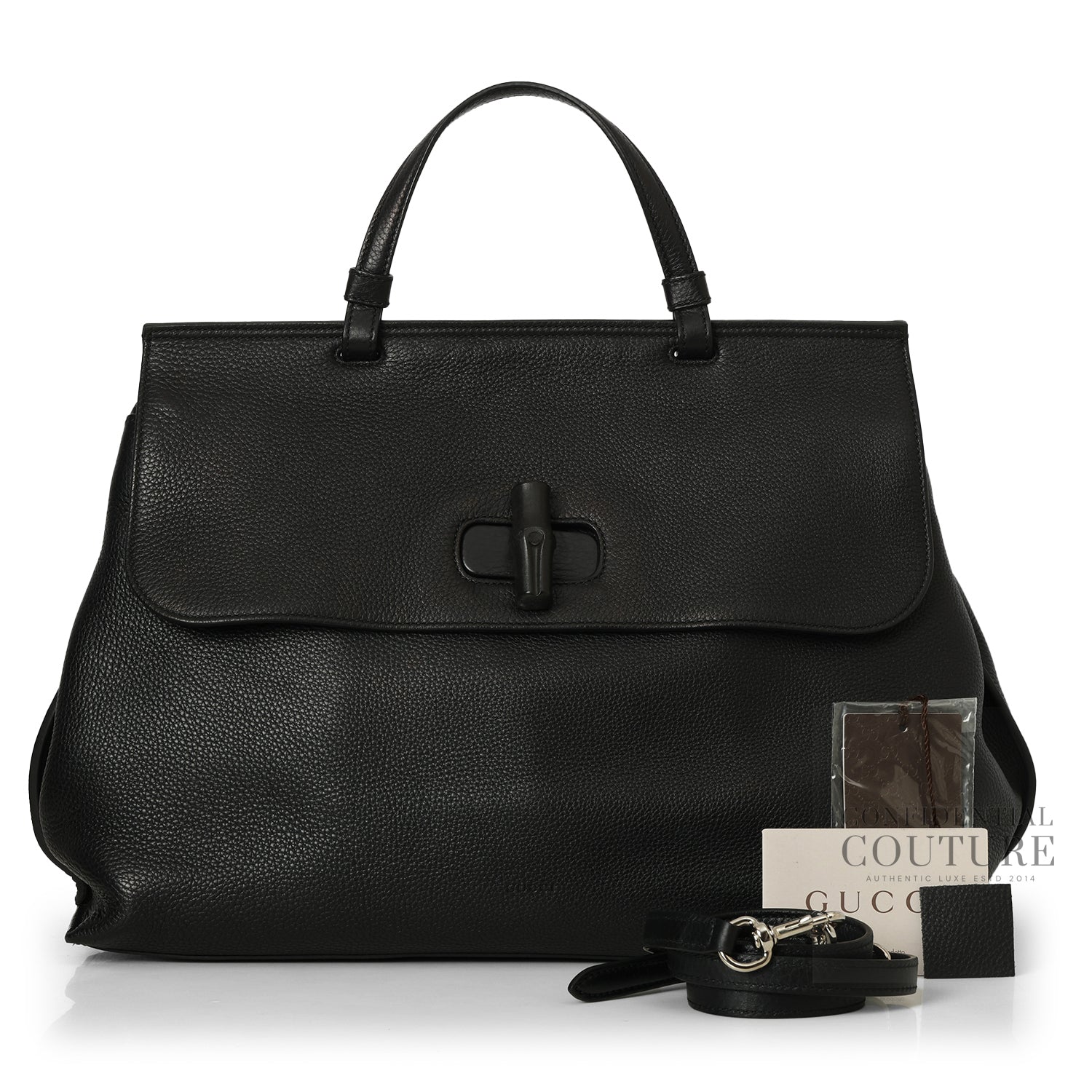 Black Leather Large Bamboo Daily Top Handle Bag