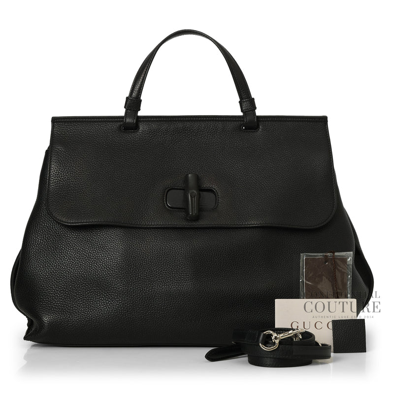 Black Leather Large Bamboo Daily Top Handle Bag