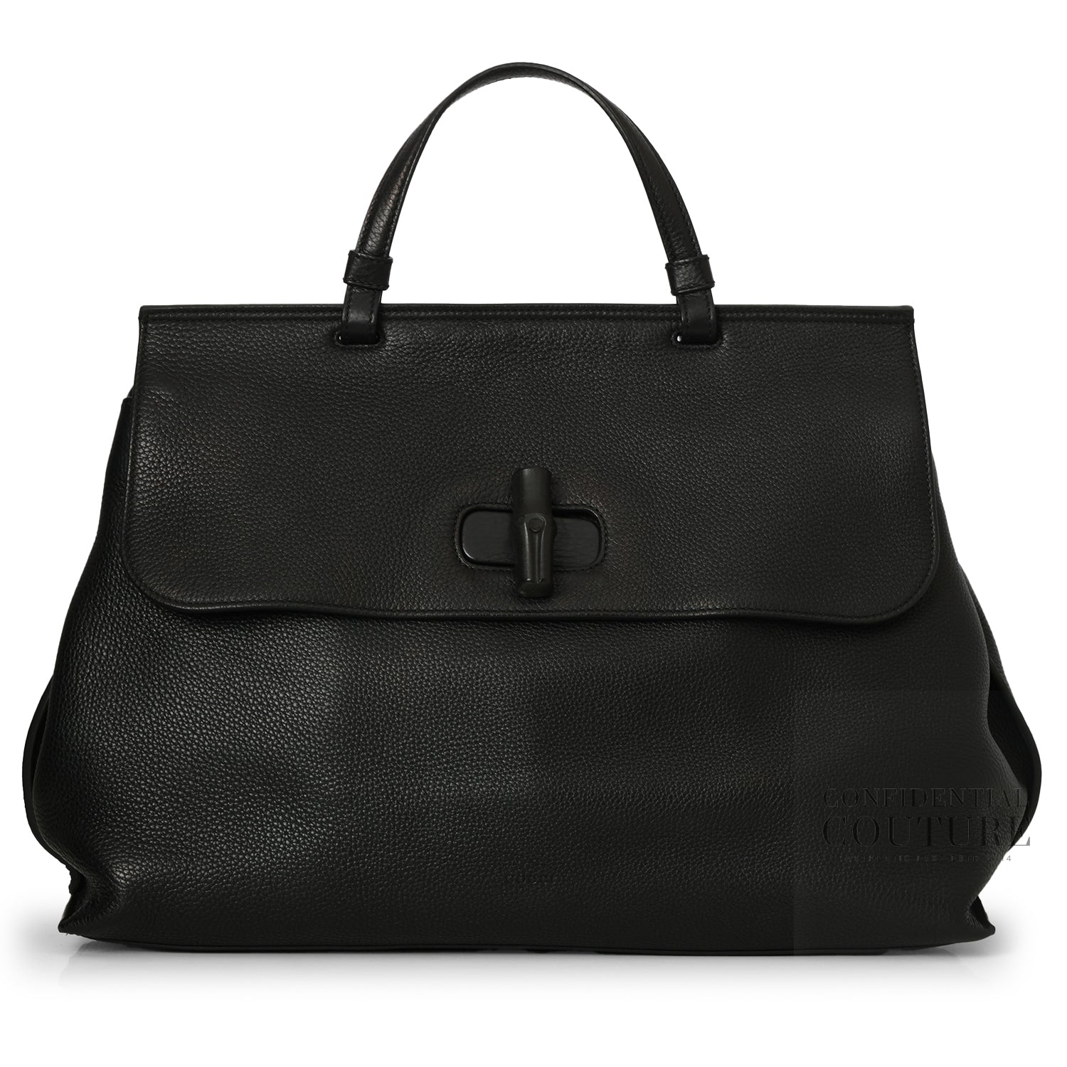 Black Leather Large Bamboo Daily Top Handle Bag