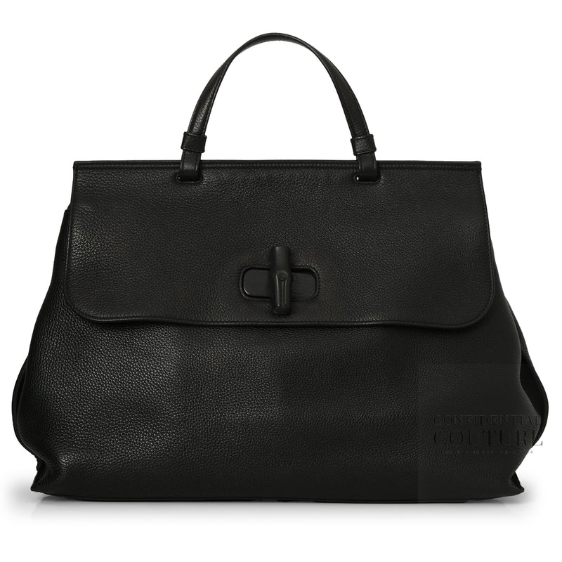 Black Leather Large Bamboo Daily Top Handle Bag