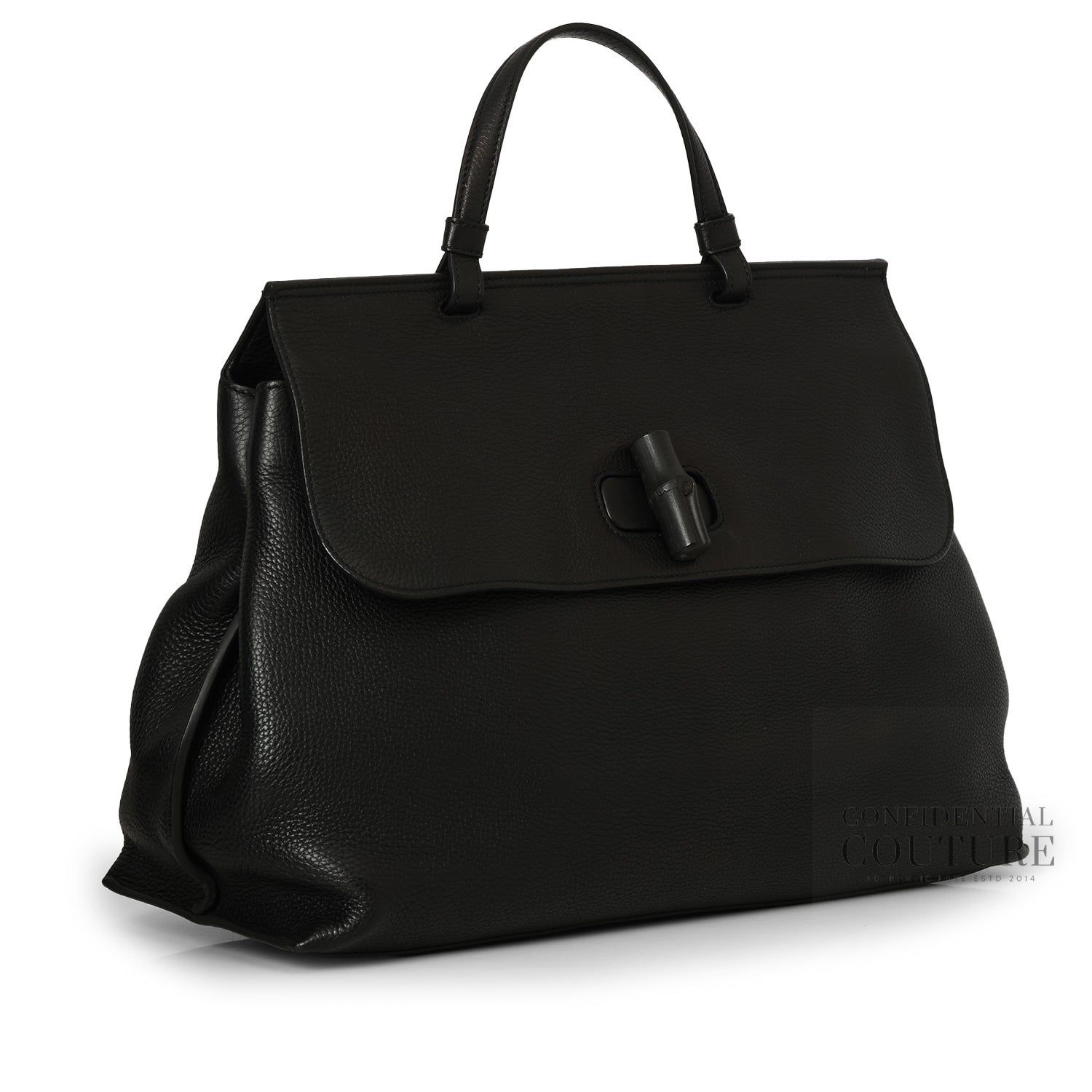 Black Leather Large Bamboo Daily Top Handle Bag
