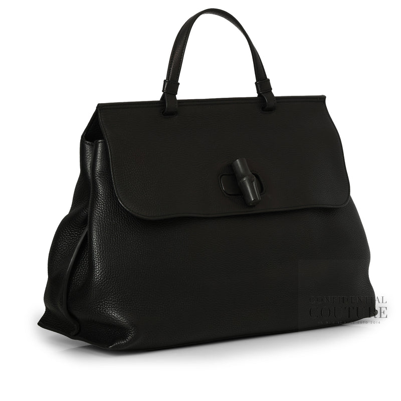 Black Leather Large Bamboo Daily Top Handle Bag