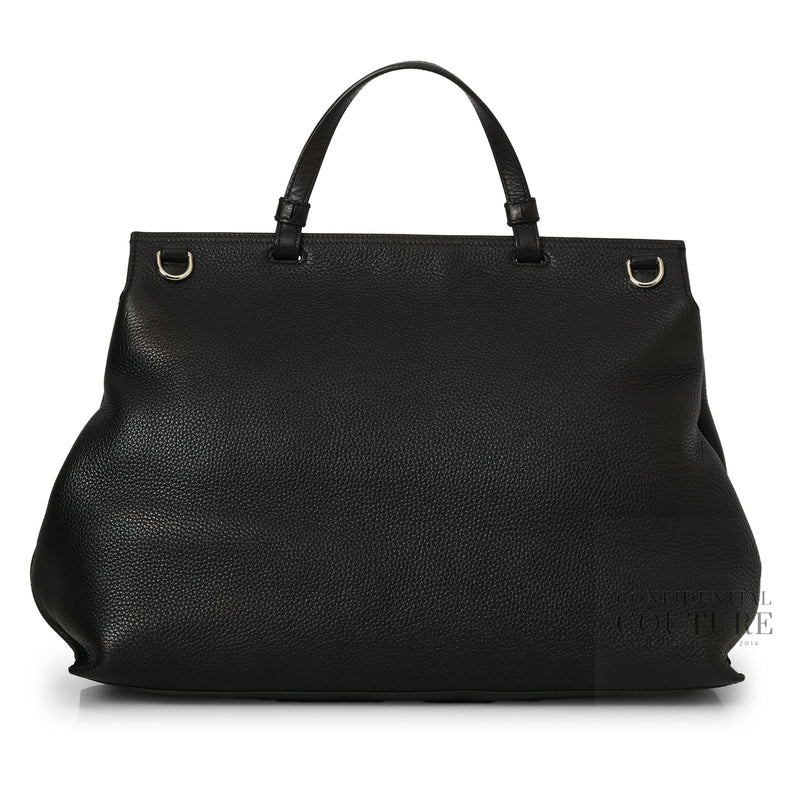 Black Leather Large Bamboo Daily Top Handle Bag