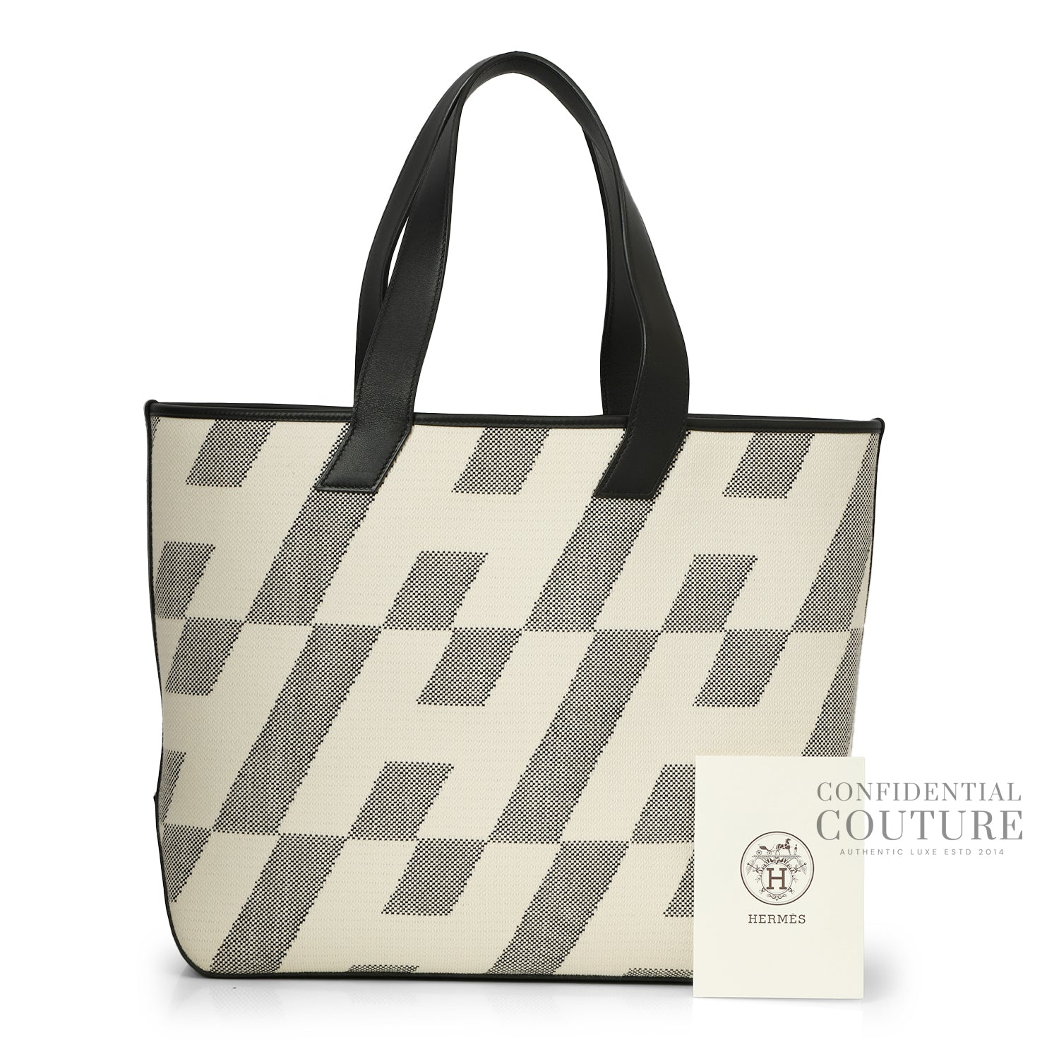 Cabas H en Biais 40 Yote Bag in Noir & Ecru Canvas.