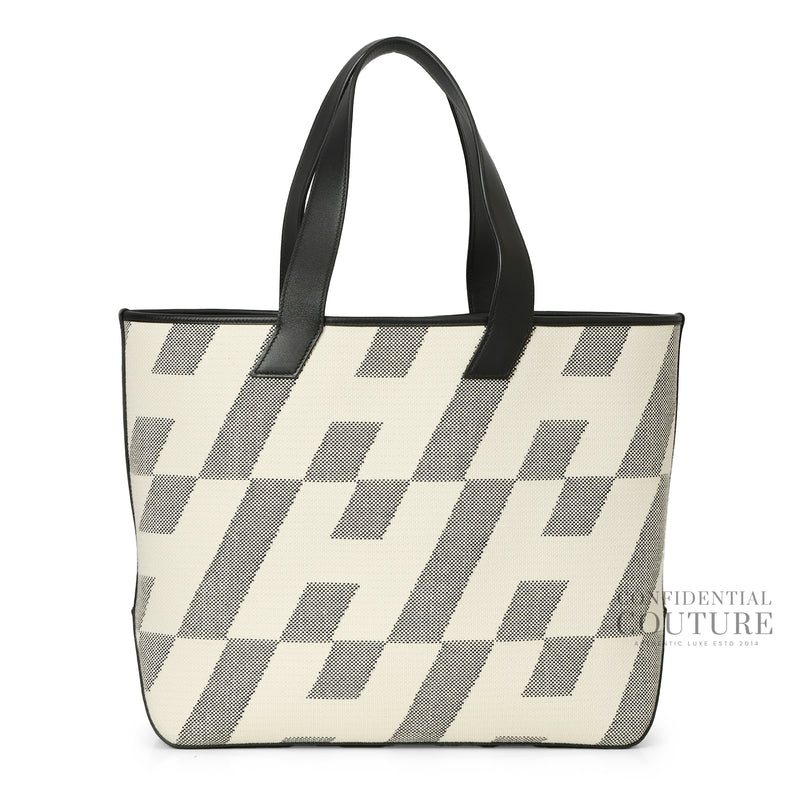 Cabas H en Biais 40 Yote Bag in Noir & Ecru Canvas.