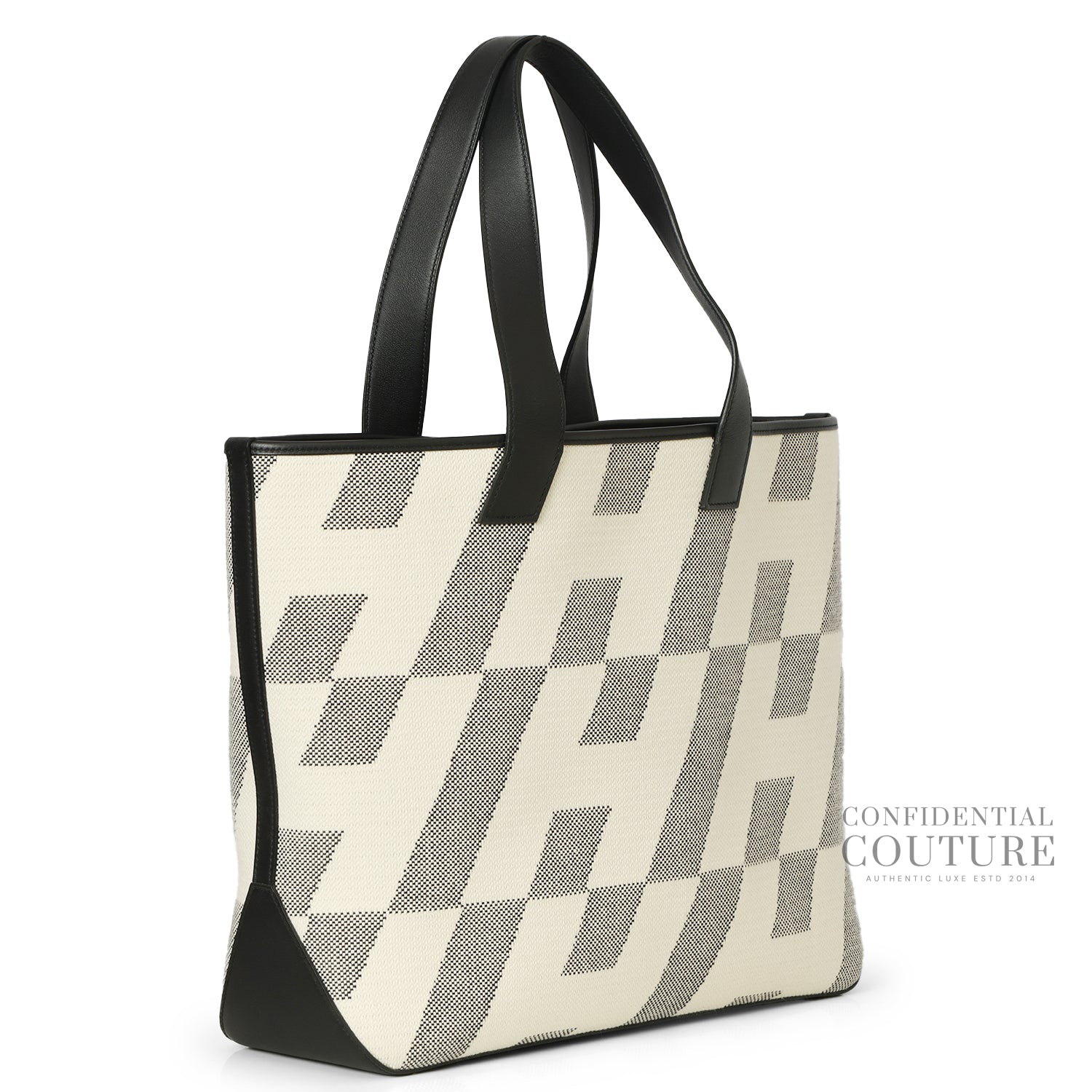 Cabas H en Biais 40 Yote Bag in Noir & Ecru Canvas.