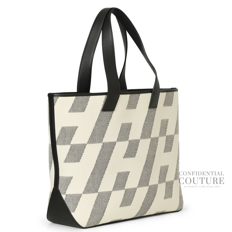 Cabas H en Biais 40 Yote Bag in Noir & Ecru Canvas.