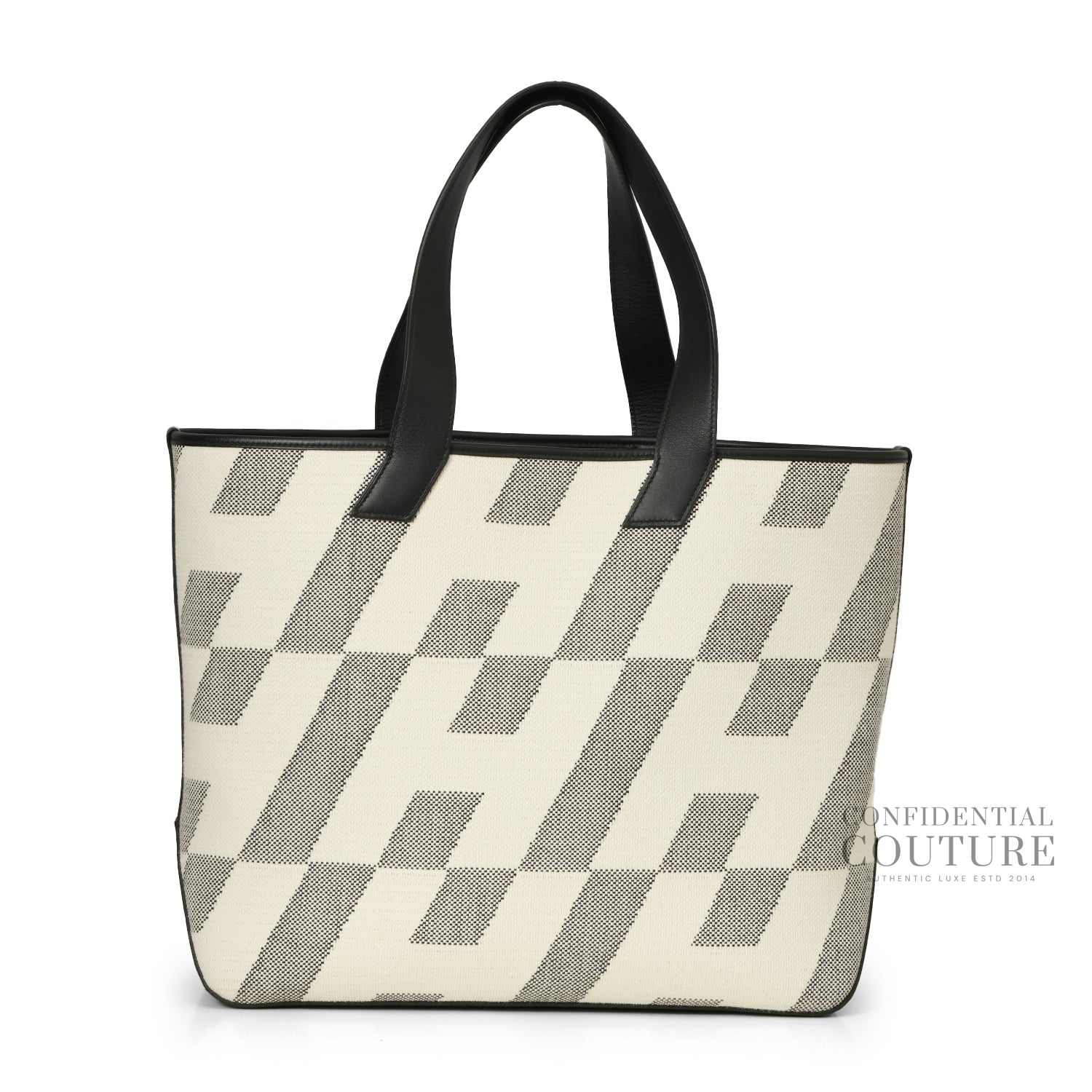Cabas H en Biais 40 Yote Bag in Noir & Ecru Canvas.