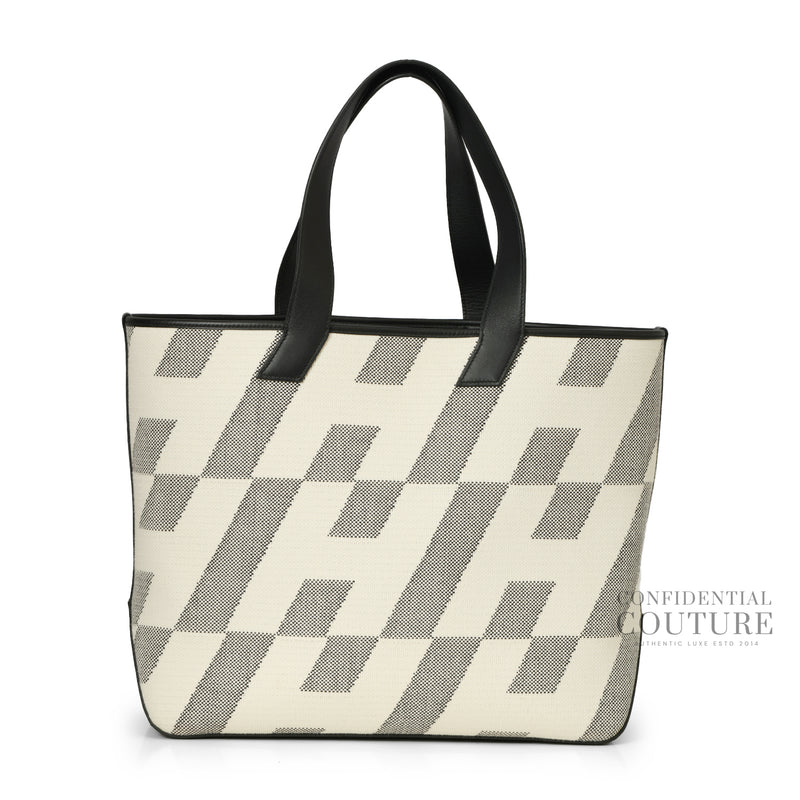 Cabas H en Biais 40 Yote Bag in Noir & Ecru Canvas.