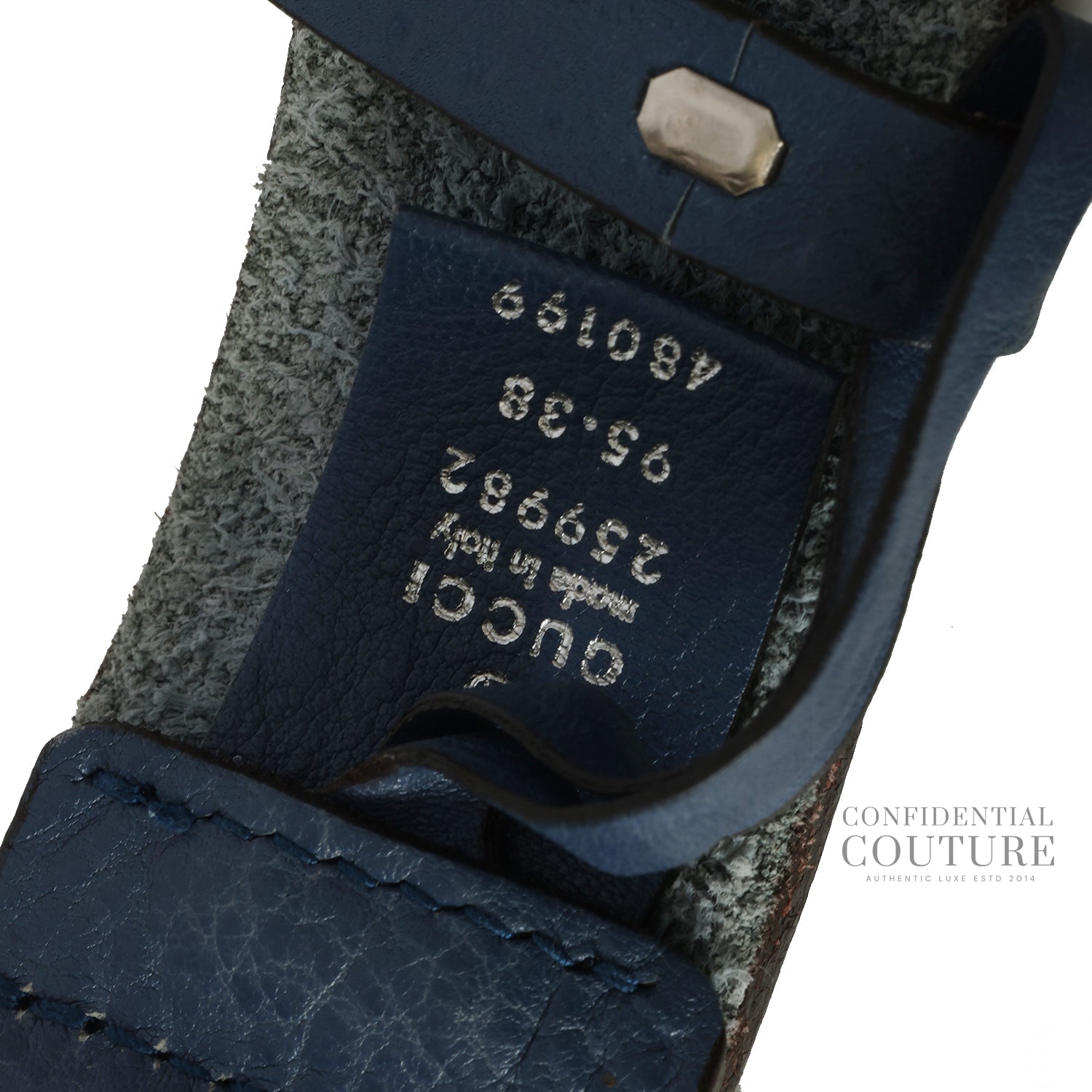 Blue GG Marmont Pebled Leather Belt- 38