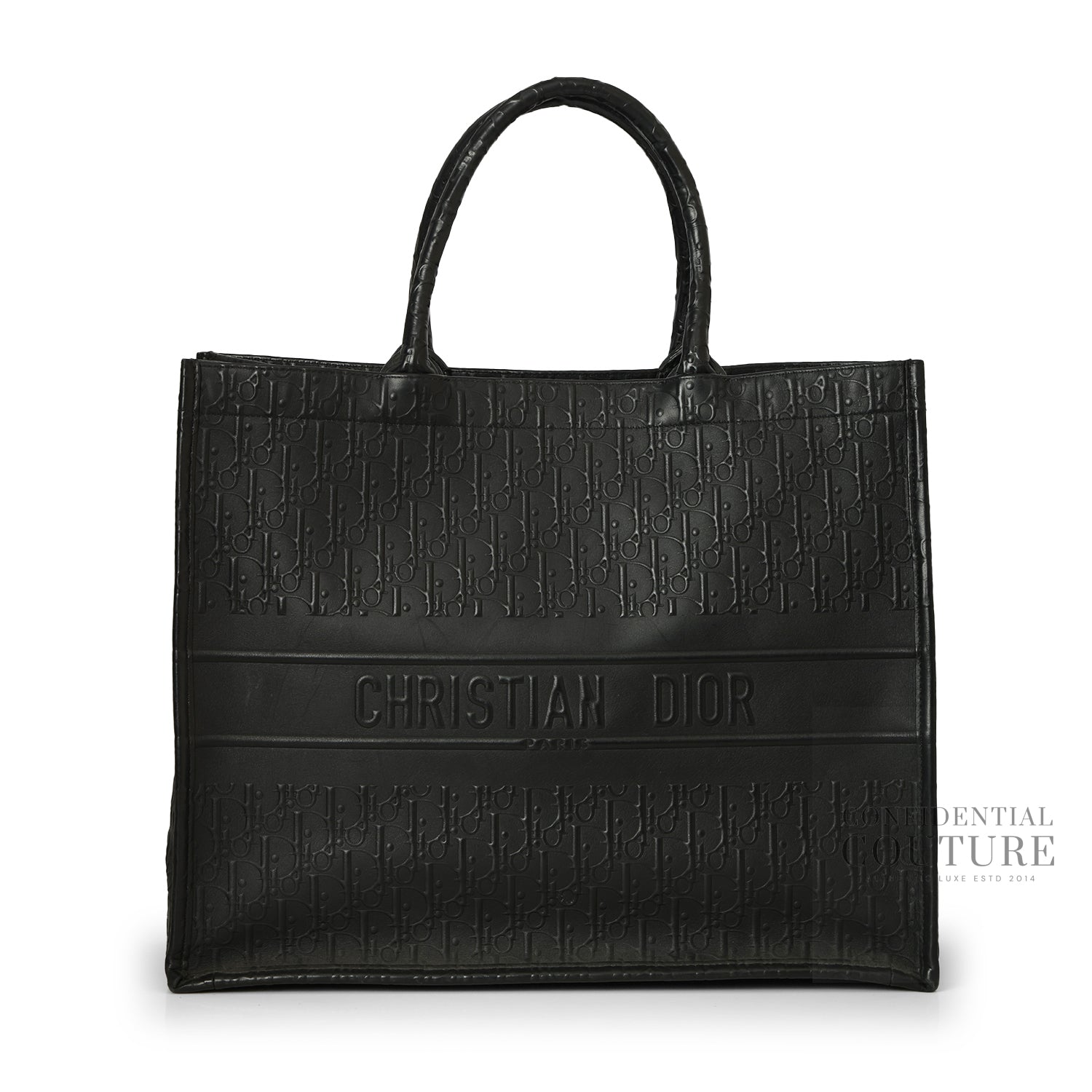 Leather Black Dior Oblique Embossed Calfskin Large Booktote