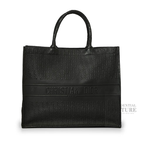 Leather Black Dior Oblique Embossed Calfskin Large Booktote