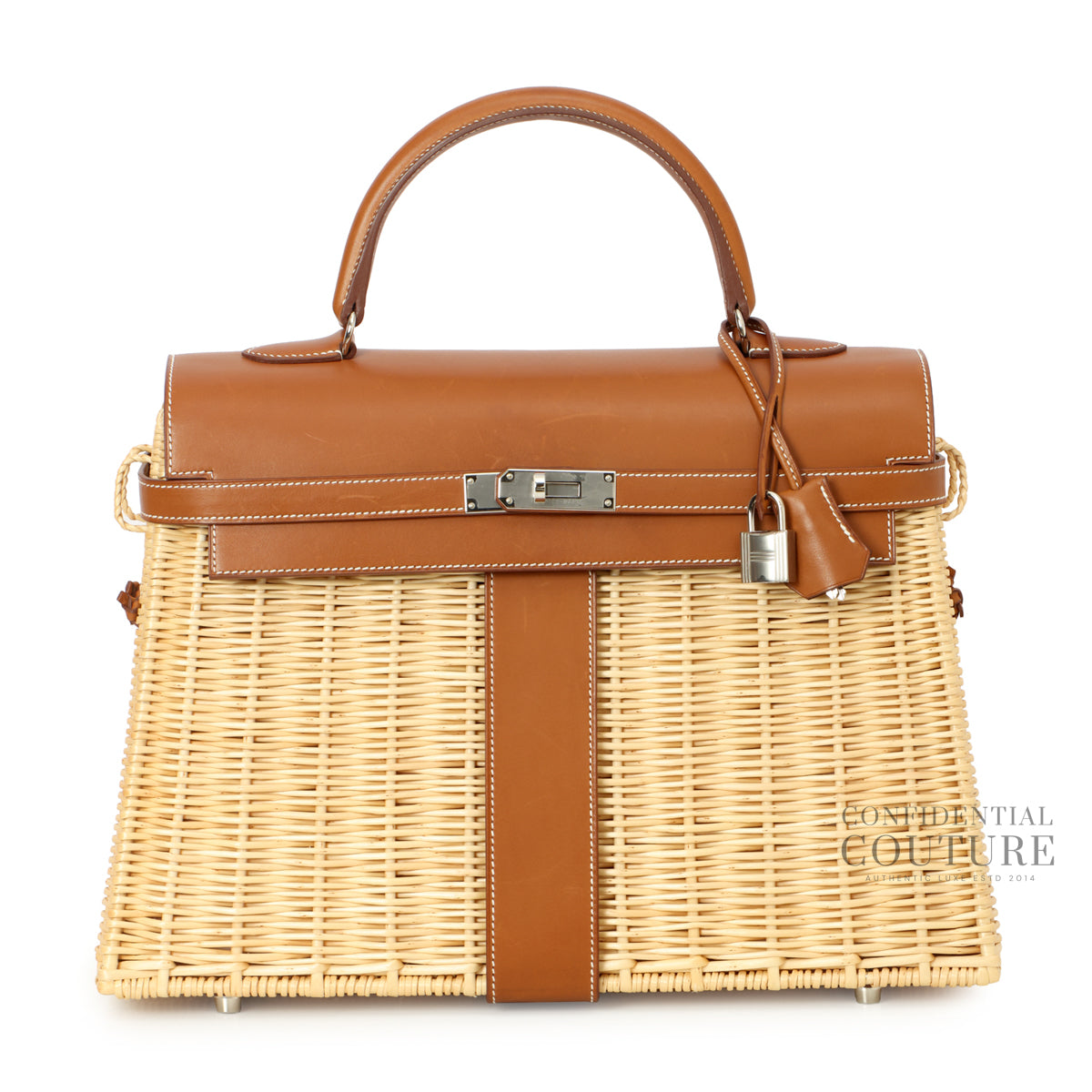 Kelly 35cm Picnic Wicker and Barenia Leather Palladium Hardware